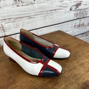 Womens VTG California Magdesians Red White Blue Colorbock Kitten Pumps 6.5M